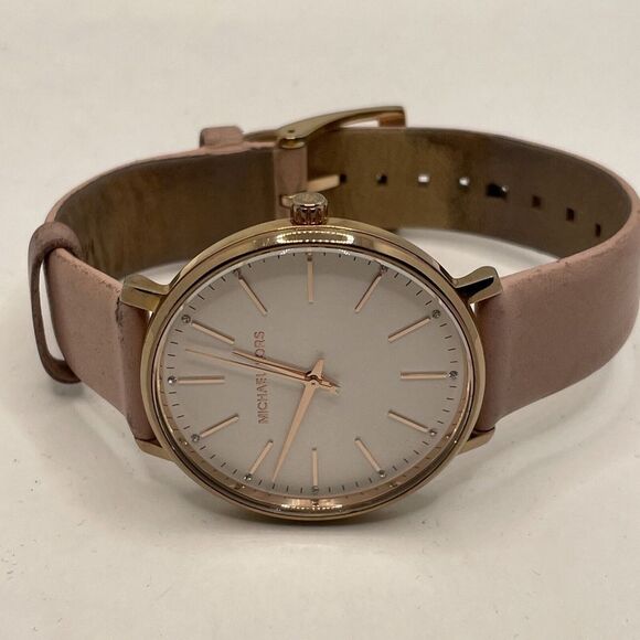 Michael Kors Pyper 112102 Women's Pink Leather Analog White Dial Watch Tx152 - Picture 6 of 10
